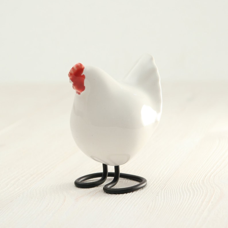 White Decorative Hen Small Ceramic Chicken Figurine Country Bird Decor image 2