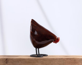 Brown Ceramic Chicken | Decorative Hen Figurine | Country Decor