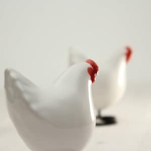 White Decorative Hen Small Ceramic Chicken Figurine Country Bird Decor image 1