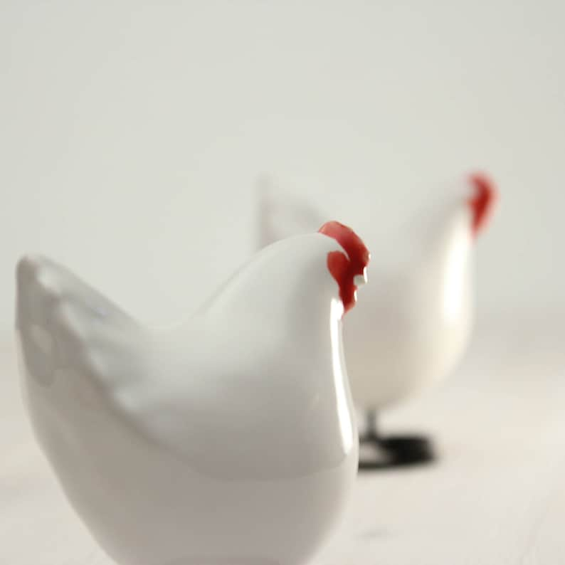 White Decorative Hen Small Ceramic Chicken Figurine Country Bird Decor image 1