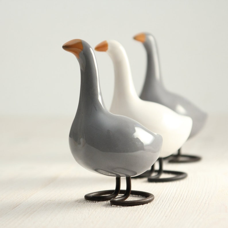 Gray Goose Decorative Ceramic Bird Small Bird Figurine Etsy