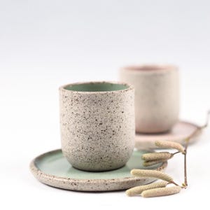 PASTEL Ceramic Espresso Cups with Saucers - Set of 2 - Handmade