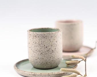 PASTEL Ceramic Espresso Cups with Saucers - Set of 2 - Handmade