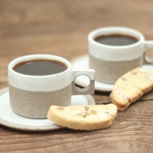 2 Espresso Cups with Saucers | Set of Two Handmade Ceramic Coffee Cups | Coffee Lover Gift