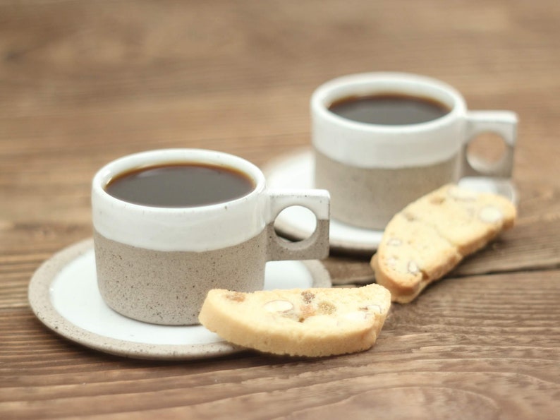 BASALT Ceramic Espresso Cups with Saucers - Set of 2 - Handmade image 12