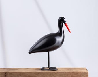 Black Stork | Decorative Ceramic Bird Sculpture | Bird Lover Gift