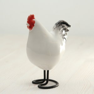 White Decorative Rooster | Handmade Ceramic Bird | Bird Figurine | Country Decor