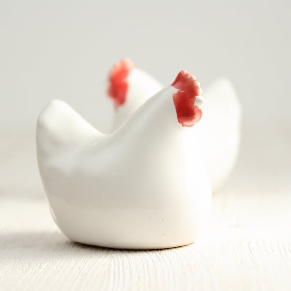 White Chicken | Small Ceramic Figurine | Decorative Bird