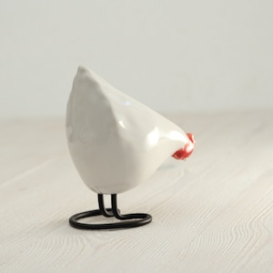 White Ceramic Chicken | Decorative Hen Figurine | Small Handmade Bird