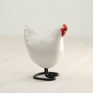 White Decorative Hen Small Ceramic Chicken Figurine Country Bird Decor image 4