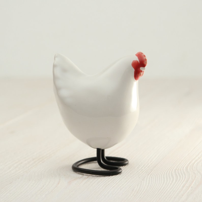 White Decorative Hen Small Ceramic Chicken Figurine Country Bird Decor image 4