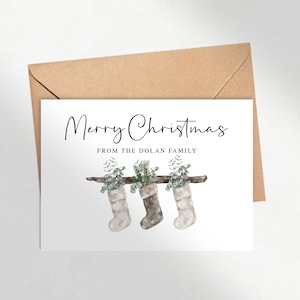 Christmas Card Family Personalised Stockings, Packs of 1, 5 10 Christmas Cards, Xmas with envelopes