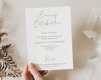 Evening Celebration Simple Save the Date, Personalised Wedding Cards, Invites with Envelope, Party Invitations LUX