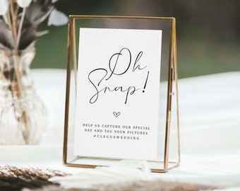 LUX Wedding Sign, Oh Snap! Hashtag Wedding Selfie Sign,  Mr and Mrs Party