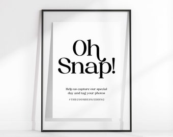 MOD Wedding Sign, Oh Snap! Hashtag Wedding Selfie Sign,  Mr and Mrs Party