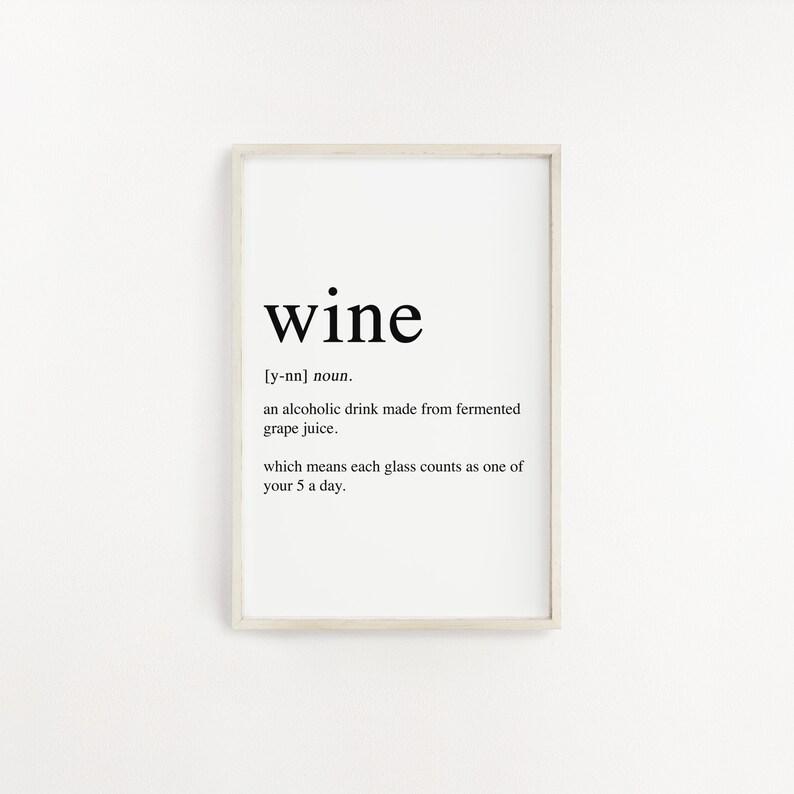 Wine Definition Wall Kitchen Alcohol Print / Shelfie / Best Etsy