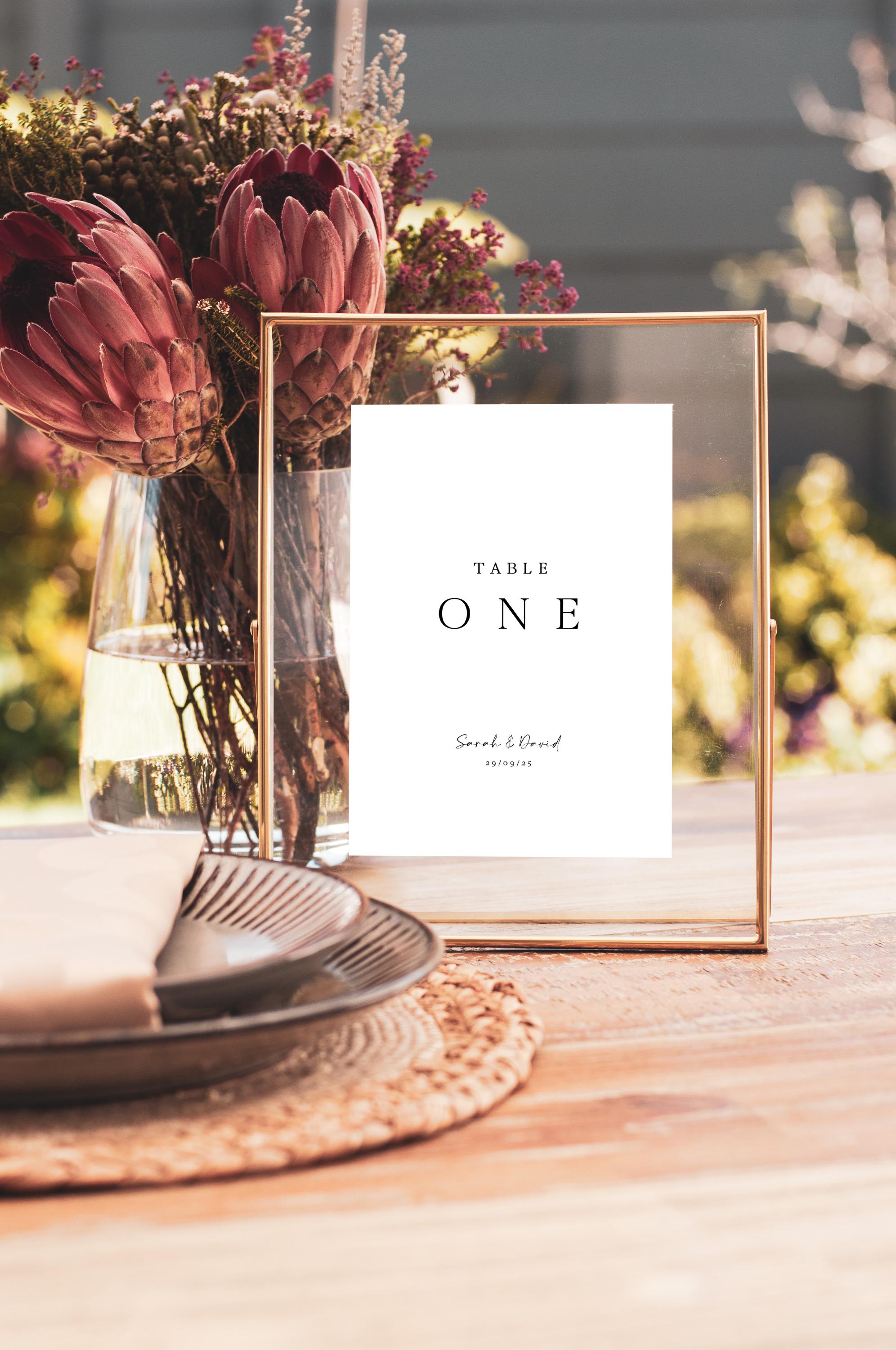 SARA Table Numbers Wedding sign, Personalised Party Number, customised wedding couple names and date / table no