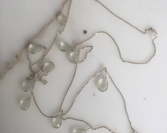 Necklace silver and peridot faceted drops
