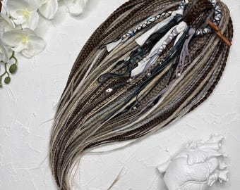 Ensemble de tresses bohèmes marron et beiges – Extensions de cheveux synthétiques avec anneau pour cheveux et perles