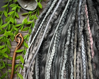 Brown & Grey Synthetic Dreadlocks, Boho Hair Extensions, DE SE