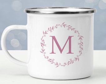 Personalized Initial Enamel Mug: Silver Rim Camping Mug