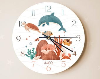 Ocean Scene Clock: Dolphin, Turtle, Fish - Kids Room Decor