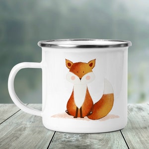 Woodland fox mug, enamel mug, xmas gift, illustrated fox mug, gift mug, 1st mugs for children