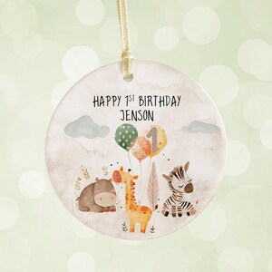 Personalisierte Safari-Andenken-Bauble - 1. Geburtstag-Dschungel-Thema-Verzierung - unvergessliches erstes Geburtstagsgeschenk