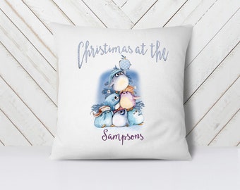 Personalized Penguin Family Christmas Cushion: Festive Xmas Decor