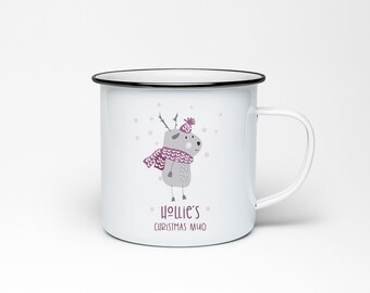 Christmas Reindeer enamel mug, xmas gift mug, xmas gifts, hot chocolate mug, camping gift mug