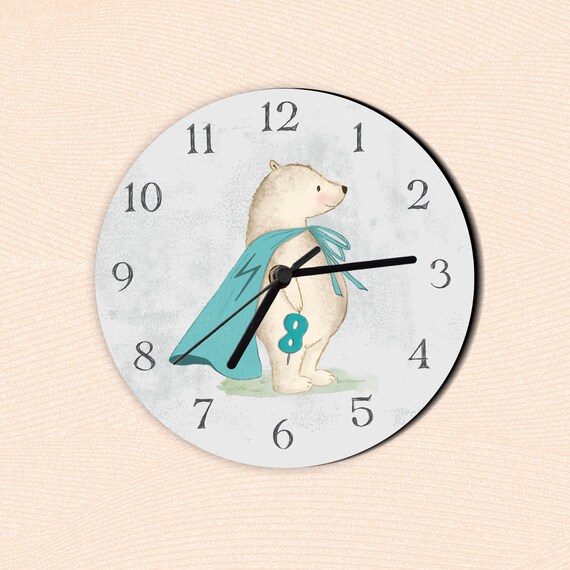 Reloj de oso polar oso superheroe decoracion de la habitacion de invierno para ninos movimiento de barrido silencioso reloj de dormitorio guarderia primer reloj Etsy Espana