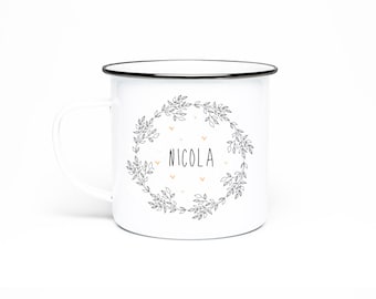 Personalised gift enamel mug, woman's enamel printed mug, travel mug, gardening mug, enamel mug for her, xmas gift for her