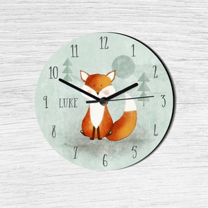 woodland fox clock,  nursery clock, child's bedroom decor, child's gift, woodland themed bedroom decor
