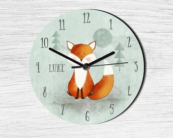 Orologio con volpe del bosco: decorazione per la cameretta, regalo per bambini