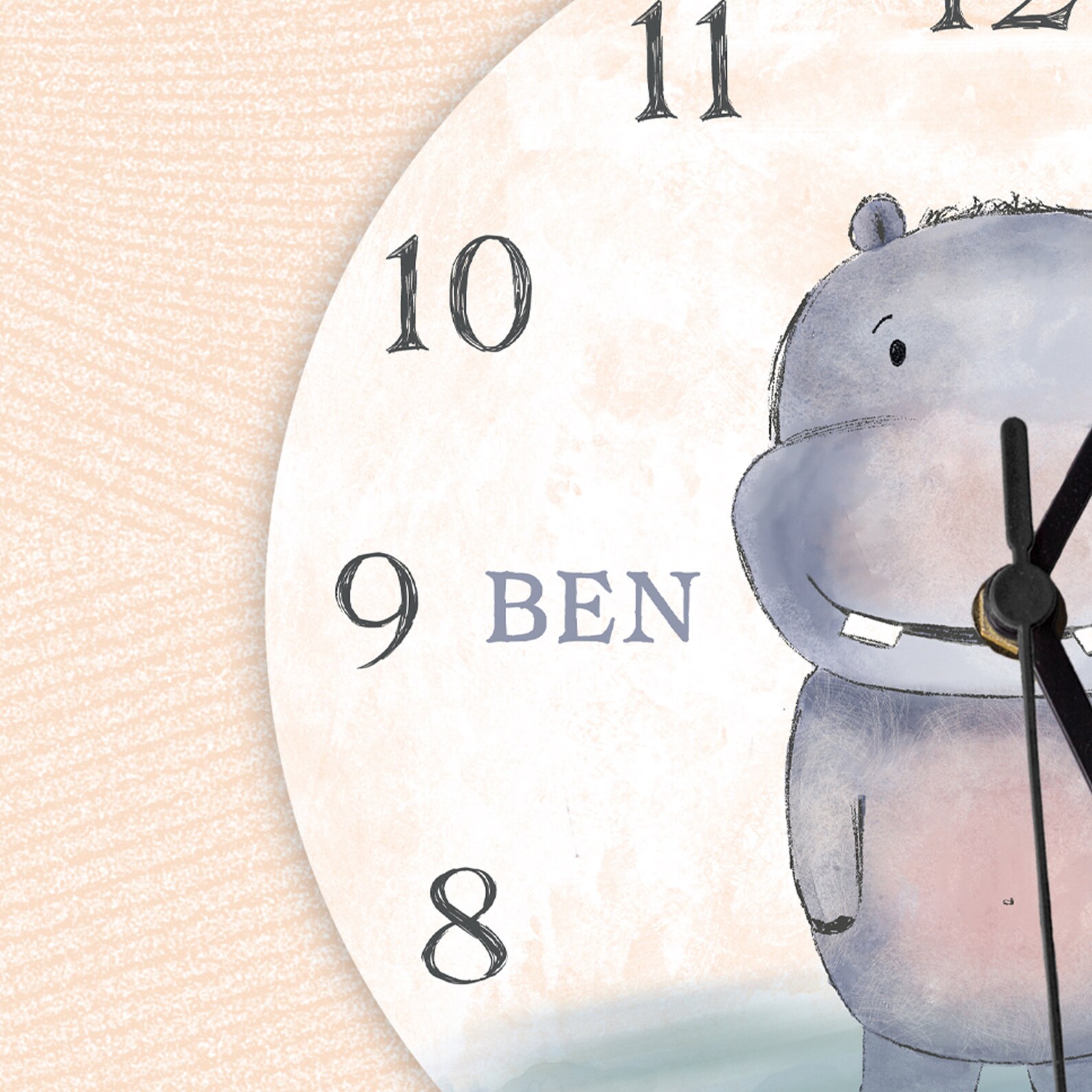 Hippo Personalised Clock Animal Clock Childrens Bedroom Etsy