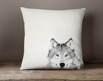 lone wolf personalised cushion, modern decor cushions, animal print cushions, wolf cushion, wildlife gift cushion