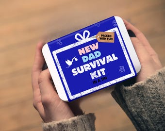 Blikje New Dad Survival Kit — grappig cadeau voor kersverse vader, aanstaande papa, babyshower, aandenken voor het eerst oudercadeau