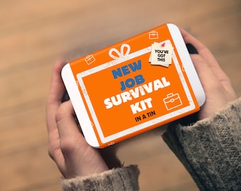 New Job Survival Kit Tin — Good Luck Gift for Friends & Colleagues, Office, Promotion, Congratulations, Fun Leaving Present For Men or Women