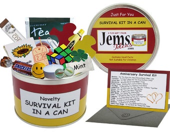 Anniversary Survival Kit In A Can. Fun Gift & Card For A Couple/Mum n Dad/Parents/Grandparents/Friends. OTHER COLOURS AVAILABLE.