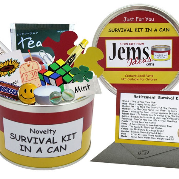 Retirement Survival Kit In A Can. Fun Leaving Gift & Card For Friends/Family/Boss/Work Colleague. OTHER COLOURS AVAILABLE