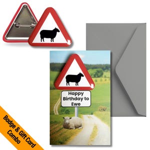 Buon compleanno a Ewe Badge Gift Card - Divertente novità Pecora Segnale stradale Buon compleanno Distintivo gettone Amico adulto 30/40/50/60/70