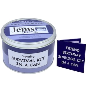 Verjaardagsoverlevingspakket voor vriend in blik. Leuk verjaardagscadeau en kaart voor een speciale/beste vriend/partner. ANDERE KLEUREN BESCHIKBAAR.