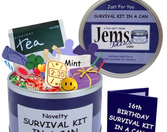 16th Birthday Survival Kit In A Can. Fun Happy Birthday Gift & Card. Teenage/Teenager/Son/Daughter/Friend. OTHER COLOURS AVAILABLE.