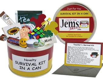 Teacher Survival Kit In A Can. Fun Gift With Card For Thank You/End of Year/Term/Christmas/Birthday/Teacher Job. OTHER COLOURS AVAILABLE