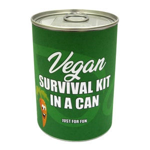 Vegan Survival Kit In A Can. Fun Friendly Gift Box Idea For Him/Her/Men/Women/Friend Happy Valentine&#39;s Day Funny Present Suitable for Vegans