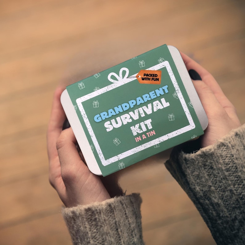 Two hands holding a silver tin with a green label