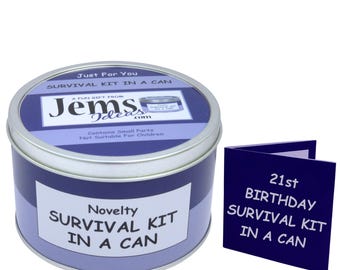 21st Birthday Survival Kit In A Can. Fun Happy Birthday Gift & Card. OTHER COLOURS AVAILABLE.