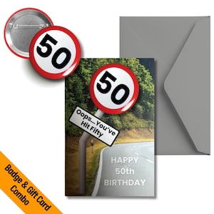 Oops You've Hit 50 Birthday Badge Geschenkkarte - Lustige Neuheit glücklich 30 40 50 60 70 Token Geschenk 44 mm Erwachsener Freund 30