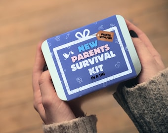 Kit de supervivencia para nuevos padres: regalo para mamá y papá, baby shower y un divertido paquete de recuerdo para recién nacidos.