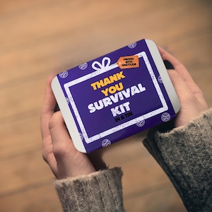 Bedankt-survivalkit in een blikje – grappig en doordacht cadeau voor leraar, collega, vriend, huwelijksbedankje of waarderingscadeau